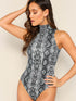 Keyhole Back Snakeskin Print Bodysuit